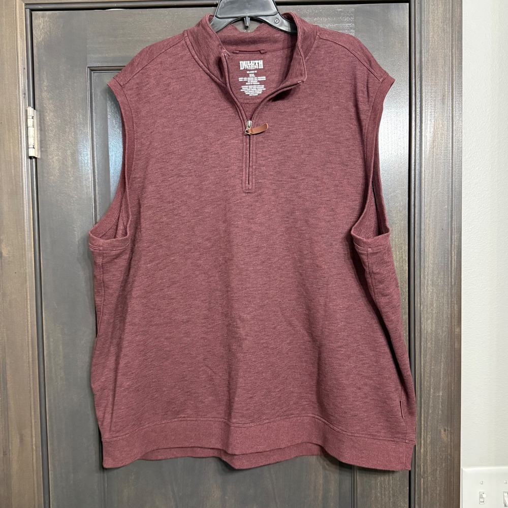 Duluth Trading Co Mens 3XL Relaxed Fit Quarter Zip Vest Burgundy Heathered